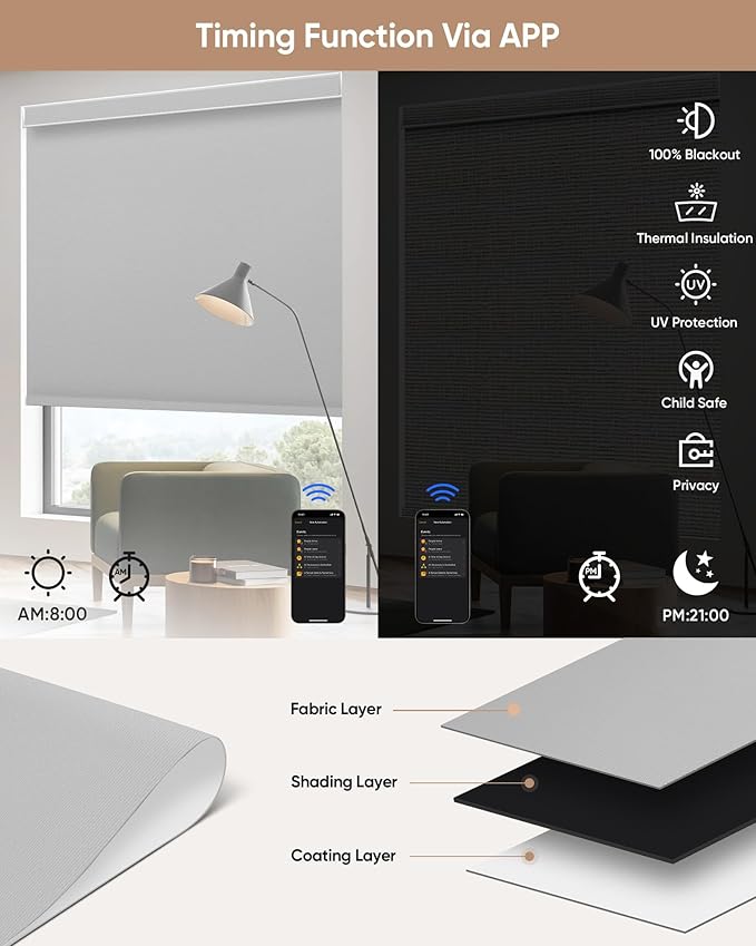 Kincmo Motorized Blinds with Remote, 100% Blackout Motorized Roller Shades Work - Image 4