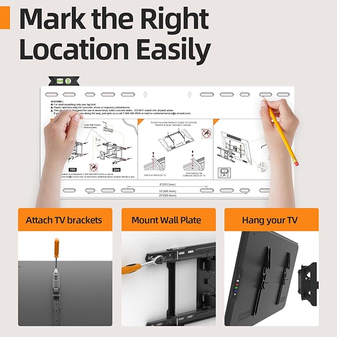 IWORKBORAD 42-86 '' Full Motion TV Wall Mount 24 Inch Studs, Heavy Duty TV - Image 7