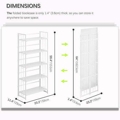 4NM No Assembly 5 Tiers Folding Bookshelf, 59.4" H Foldable Storage Shelves - Image 3