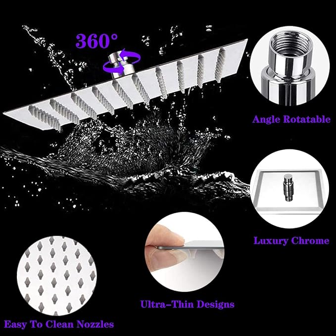 8"High Pressure Square Rain Shower Head and 2-in-1 Hand Shower.Equipped - Image 5