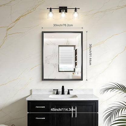 Black Bathroom Mirror, 36 x 30 Inch Brushed Black Rectangle Mirrors - Image 8