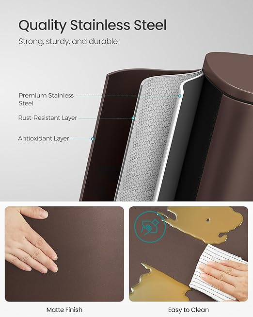 SONGMICS 13 Gallon Trash Can, Stainless Steel Kitchen Garbage Can, Recycling or - Image 3