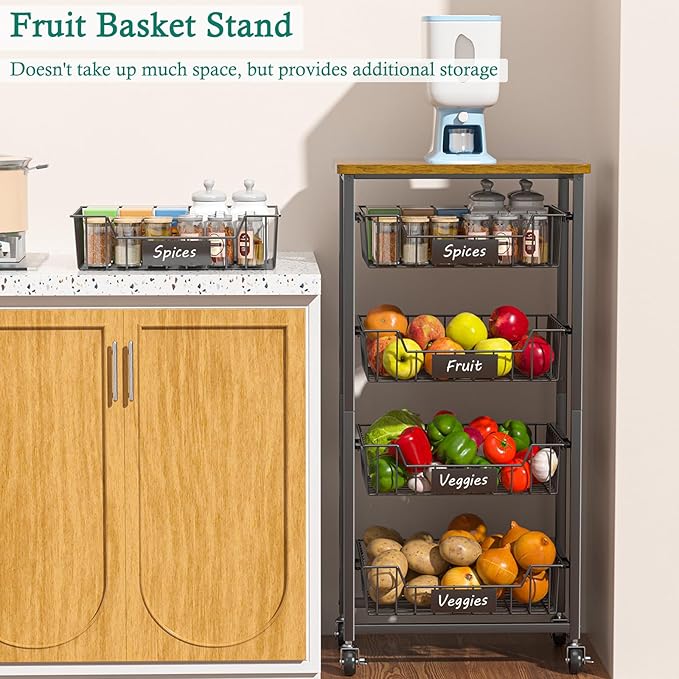 Kitchen Storage Cart with Wheels, 5-Tier Metal Utility Rolling Cart Fruit - Image 6