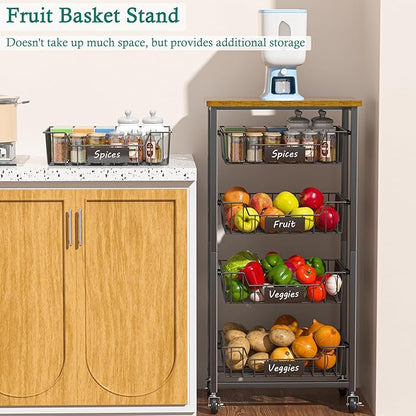 Kitchen Storage Cart with Wheels, 5-Tier Metal Utility Rolling Cart Fruit - Image 6
