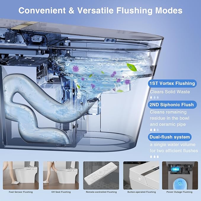 Smart Toilet with Heated Seat & Auto Flush, One Piece Tankless Elongated Bidet - Image 3