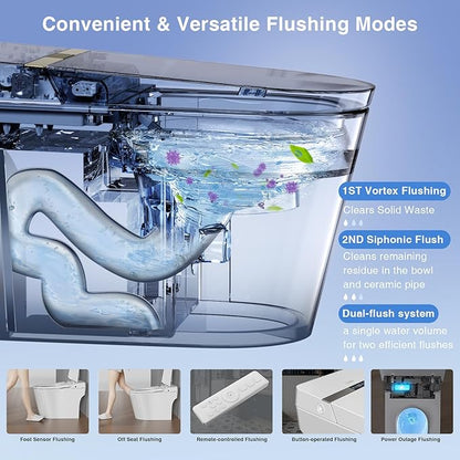 Smart Toilet with Heated Seat & Auto Flush, One Piece Tankless Elongated Bidet - Image 3