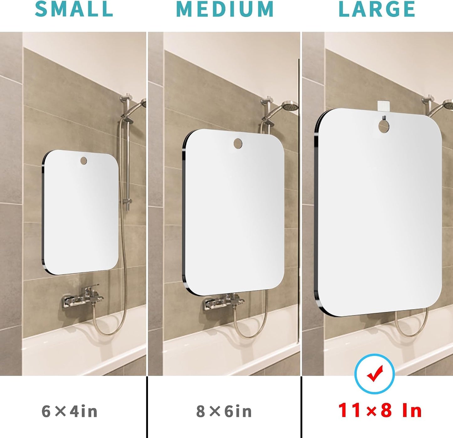 Shatterproof Shower Mirror Fogless for Shaving,(Medium 8x6 Inch) Anti Fog Shaving Mirror Holder NO-Drilling, No Fog Free Waterproof,Small Wall Mounted Bathroom Accessories Camping Hanging Men