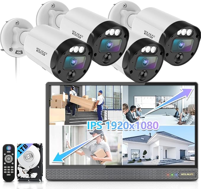 【All-in-One Security System】 4K 2160P Outdoor Wired Security Camera System by WEILAILIFE