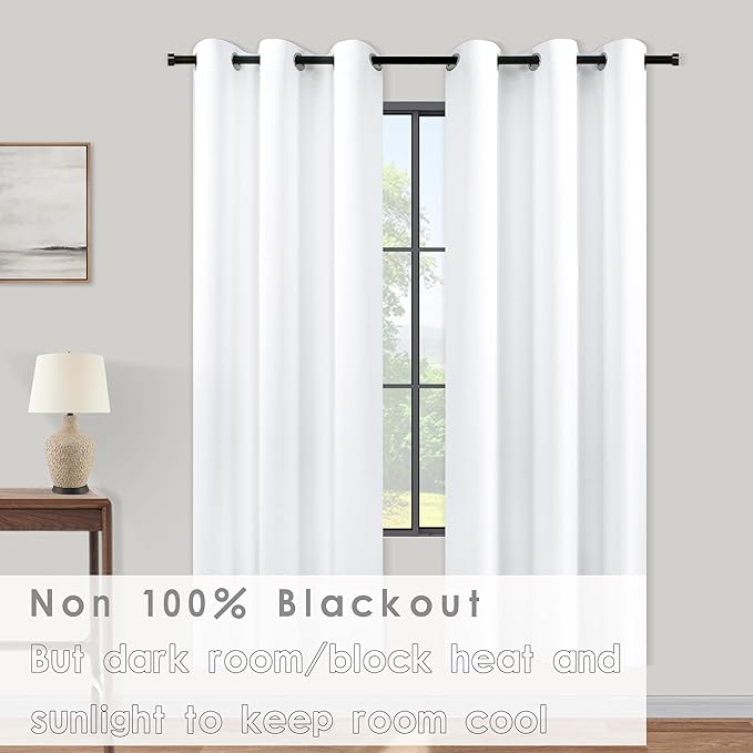 KOUFALL White Curtains 63 Inch Length 2 Panels Set Grommet Lightweight 60-70% - Image 2