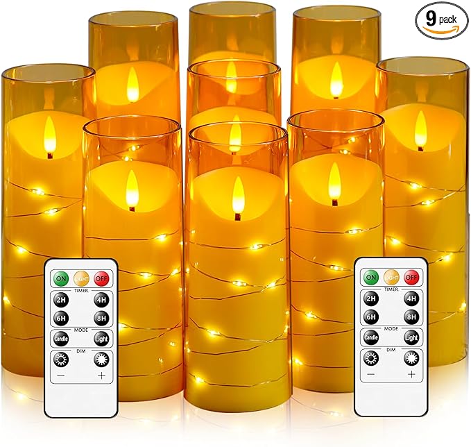 Flameless Candles with Embedded Star String, Battery Operated LED Pillar by Eebuss