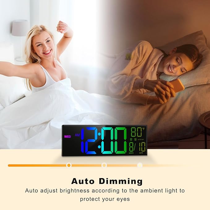 JALL 13" Large Digital Wall Mount Clock, Count Down Timer, Big LED, 8 RGB Color - Image 6
