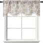 Scalloped Valance for Windows - Faux Linen Textured Short Kitchen Valance with Tassels, Farmhouse Floral Printed Small Window Curtains for Bathroom Basement RV, 1 Piece, 52Wx18L Inches, Taupe