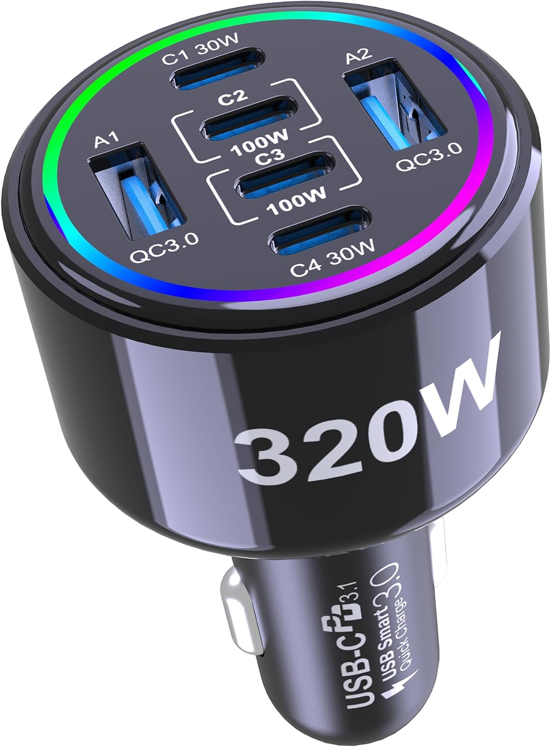 320w usb c car charger, 6 ports type, main product view