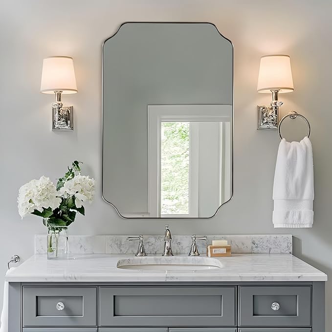 ANDY STAR 26x38 Inch Mirror for Bathroom, Brushed Nickel Scalloped Rectangle - Image 7