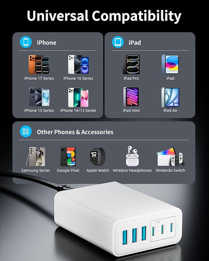 USB C Fast Charger, 105W GaN 6-Port Desktop USB Charging Station Hub, USB C - Image 5