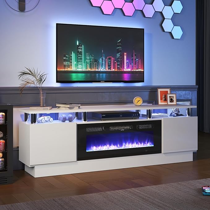 Fireplace TV Stand with Two Hinged Doors - Image 2