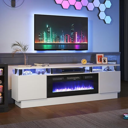 Fireplace TV Stand with Two Hinged Doors - Image 2