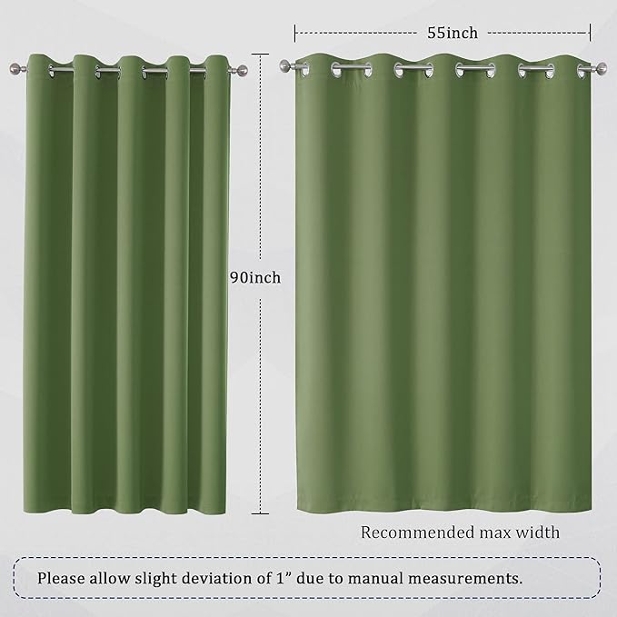 DUALIFE Grommet Curtains Sage Green 90 Inch Length 2 Panels Set Light Blocking - Image 6