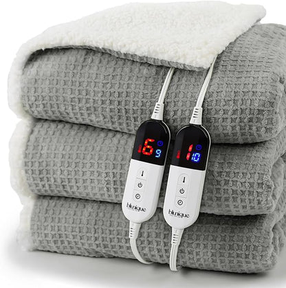 Heated Blanket Electric Blanket Queen Waffle, 84x90 Inches Sherpa Fleece Fast by blunique