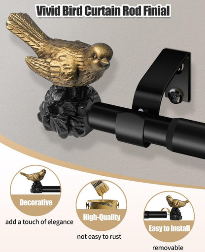 1 or 7/8 Inch Bird-Shaped Decorative Finials for Curtain Rods,Curtain Rod Ends Metal Curtain Rod Finials Ends Easy to Install Set of 2 Rod End (Gold)