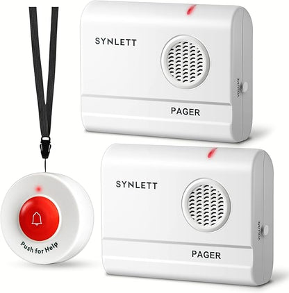 2 Caregiver Pagers with 1 Call Button SOS Alert System by SYNLETT
