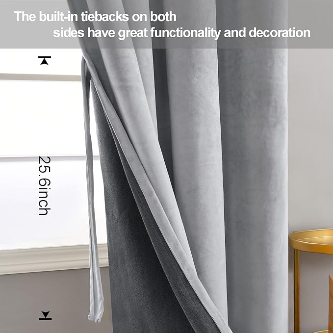 JIUZHEN Silver Grey Velvet Curtains 72 inches Blackout Curtains - Image 3