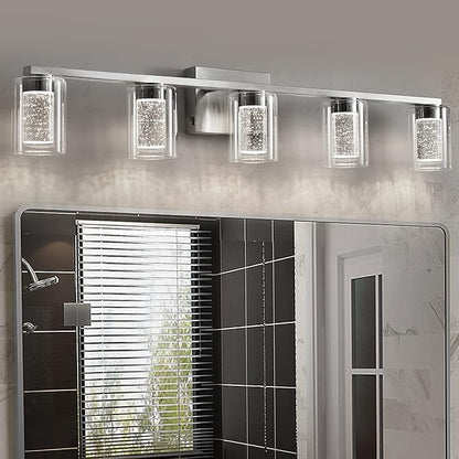 SADENICEL 5 Light Bathroom Light Fixtures, Brushed Nickel Vanity Lights Crystal by SADENICEL
