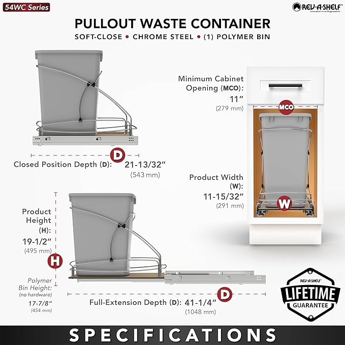 Rev-A-Shelf Steel Bottom Mount Single 35 Quart 8.75 Gallon Waste Bin Trash - Image 4