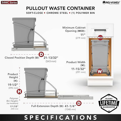 Rev-A-Shelf Steel Bottom Mount Single 35 Quart 8.75 Gallon Waste Bin Trash - Image 4