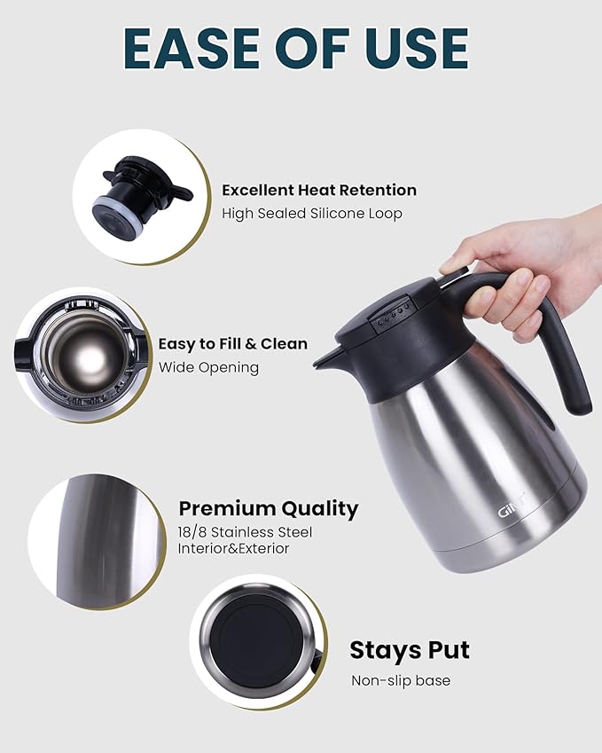 GiNT 34Oz Thermal Coffee Carafe, Insulated Stainless Steel Coffee Carafes - Image 2