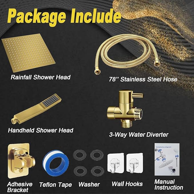 8"High Pressure Square Rain Shower Head and 2-in-1 Hand Shower.Equipped - Image 2