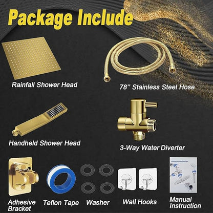8"High Pressure Square Rain Shower Head and 2-in-1 Hand Shower.Equipped - Image 2