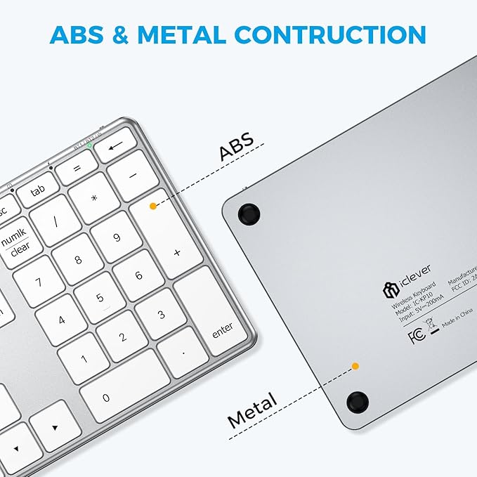 iClever KP10 Bluetooth Number Pad, Dual Device Connection, 34 Keys Ultra-Slim - Image 8