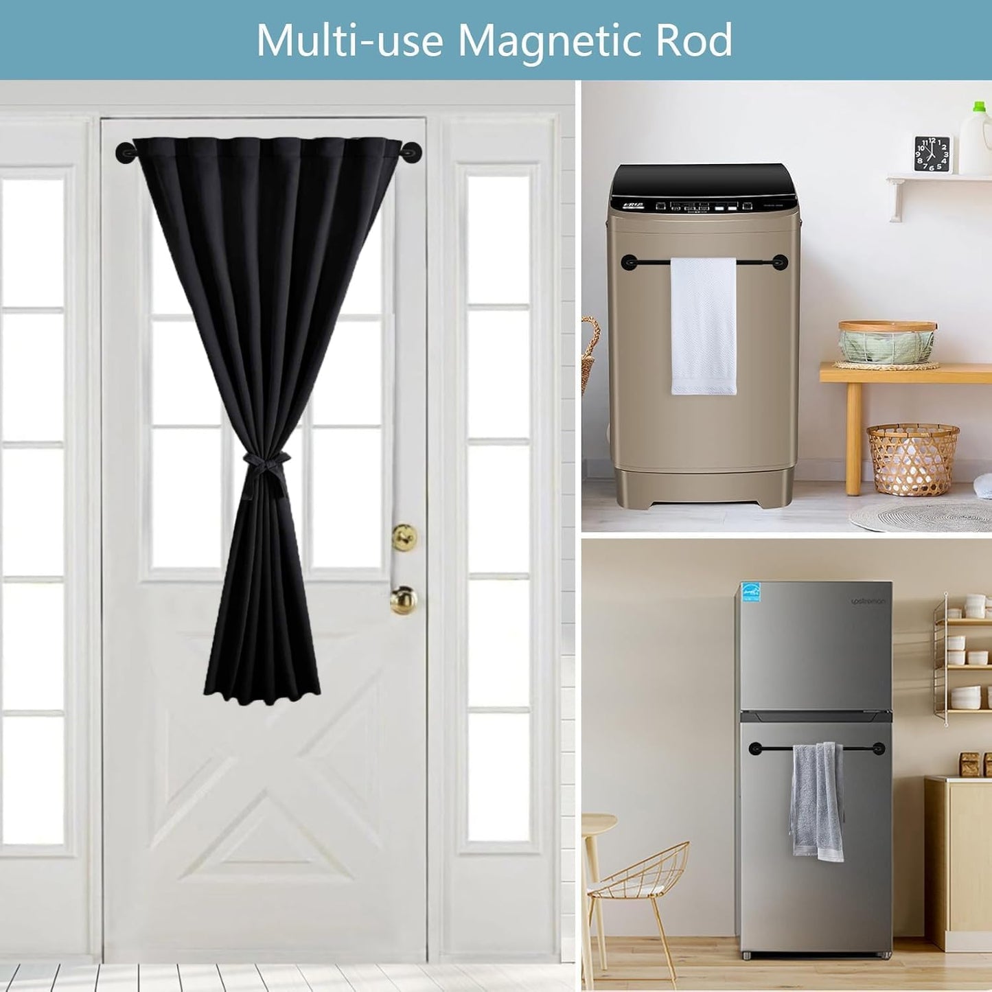 TYRON 1 Pack Magnetic Curtain Rod for Metal Door Adjustable 18-30 Inch, 3/8 in. Diameter, French Door Magnetic Cafe Curtain Rod(White)