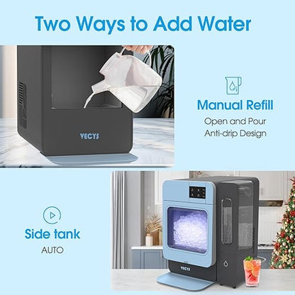 VECYS Nugget Countertop Ice Maker W/Side Tank, 44LBS Daily Ice Making Capacity - Image 7