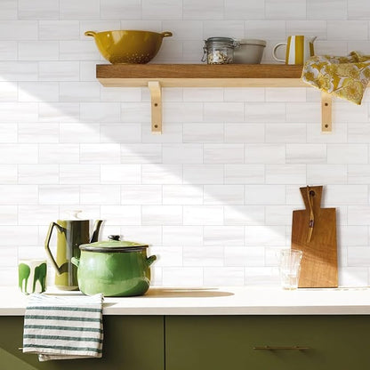 Vamos Tile 100-Piece Glossy Dolomite White Peel and Stick Backsplash Tile - Image 3