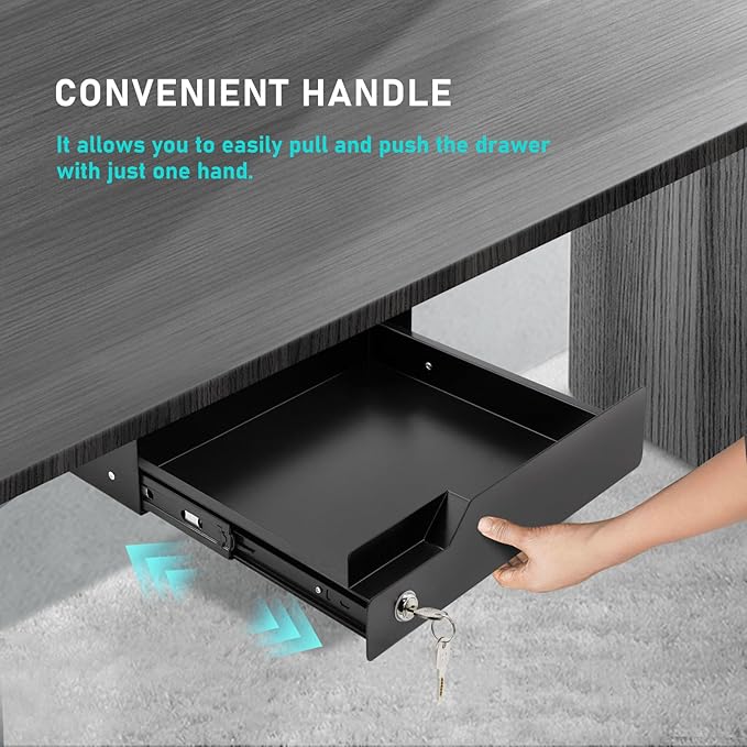 Under Desk Drawer Storage with Lock, Metal Undermount Table Drawer, Ball - Image 6