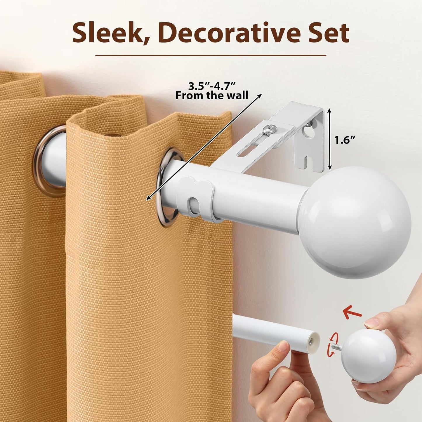 12-20 Inch Side Curtain Rod,Set of 2, 1" Short Adjustable White Curtain Rods Side Curtain Rod with Decorative Finals, Heavy Duty Curtain Rod Set for Windows, Door