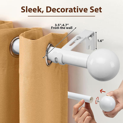 12-20 Inch Side Curtain Rod,Set of 2, 1" Short Adjustable White Curtain Rods Side Curtain Rod with Decorative Finals, Heavy Duty Curtain Rod Set for Windows, Door