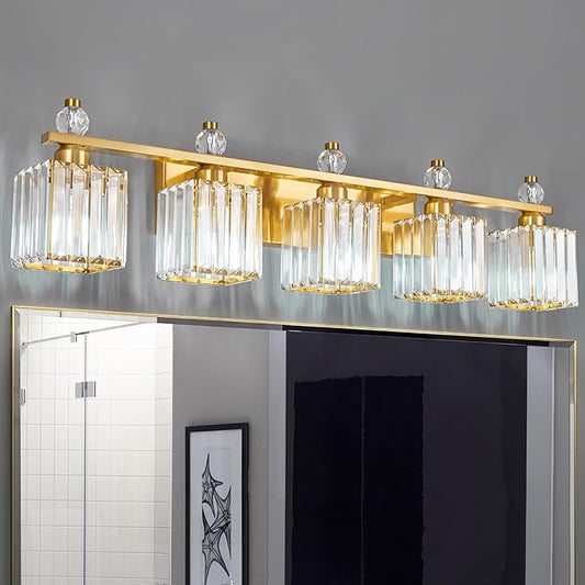 FDPBY Vanity Lights 5-Light Modern Crystal Vanity Light Gold Bathroom Light by FDPBY