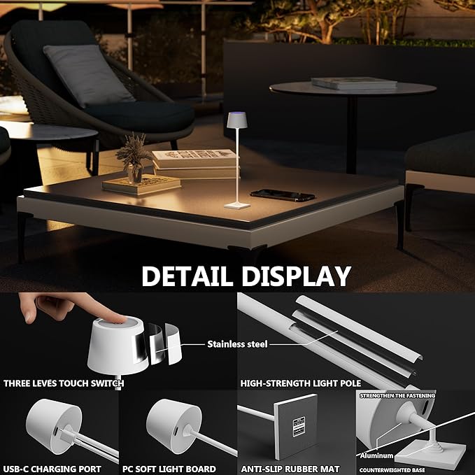 Compact Cordless Table Lamp, Rechargeable LED Night Light, Dual Light Source - Image 3