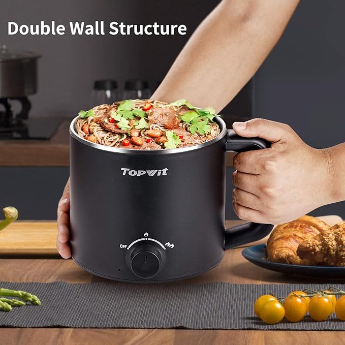 Topwit Hot Pot Electric, Electric Pot, 1.6L Ramen Cooker, Shabu-Shabu, Soup and - Image 5