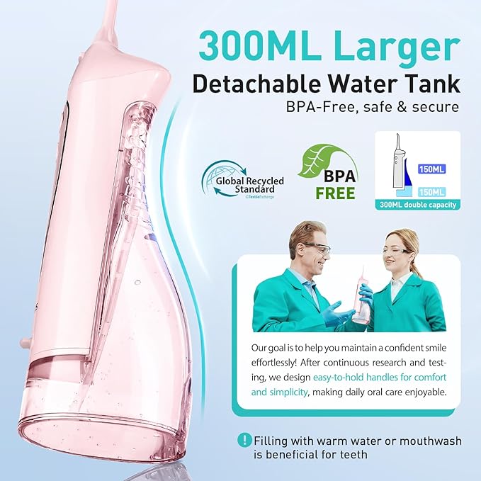 COSLUS Water Dental Flosser Teeth Pick: Portable Cordless Oral Irrigator 300ML - Image 3