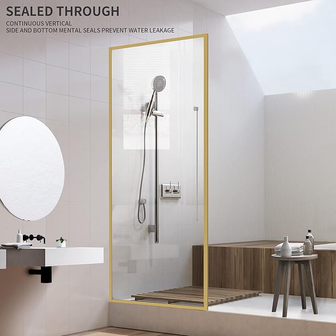 Bathroom Fixed Glass Shower Wall Panels, 34 in W x 74 in H Framed Tempered - Image 5