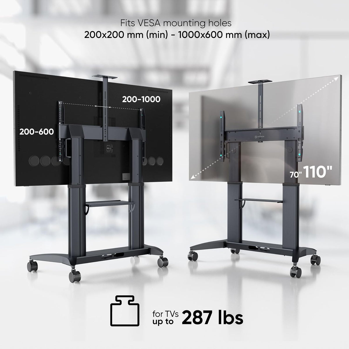 onkron mobile tv stand 70-110 inch, up to shown in use
