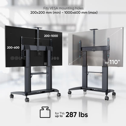 onkron mobile tv stand 70-110 inch, up to shown in use