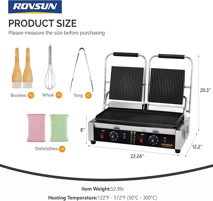 ROVSUN 813 Commercial Panini Press Grill, 3600W Stainless Steel Electric - Image 9
