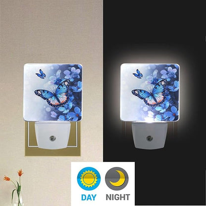 Pigsaly Led Night Light Flowers Blue Butterfly Night Light Plug in Wall Lamp - Image 5