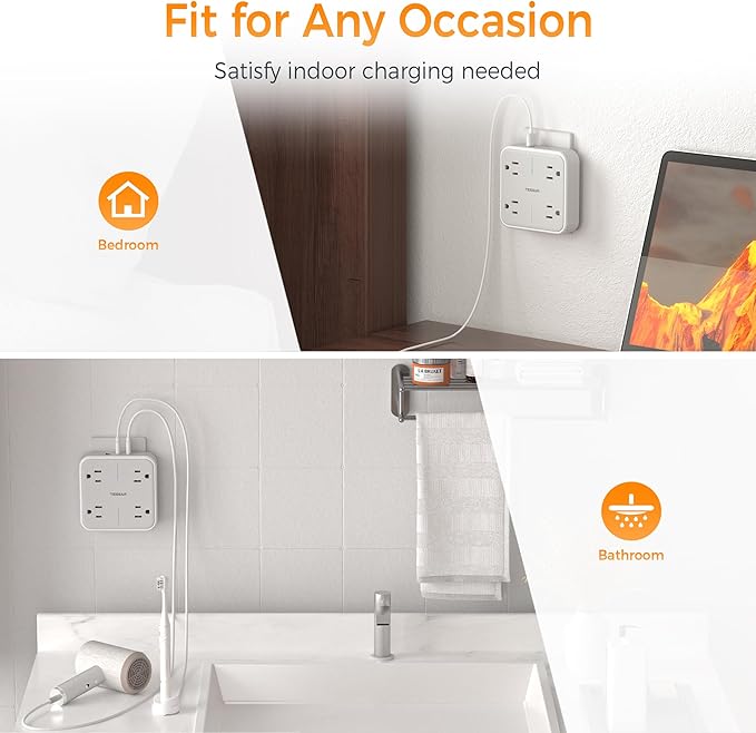 Multi Plug Outlet Extender, TESSAN 4 Outlet Splitter 3 USB Wall Charging Ports - Image 6