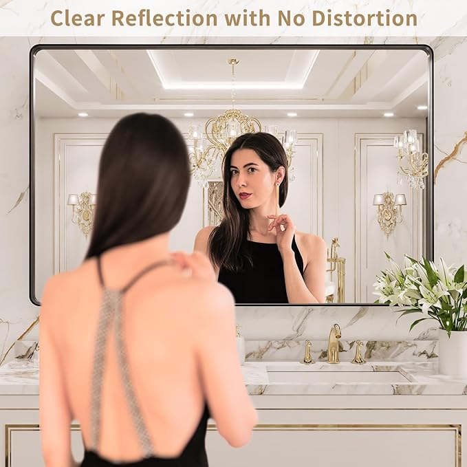 LOAAO 48X40 Inch Black Metal Framed Bathroom Mirror - Image 2